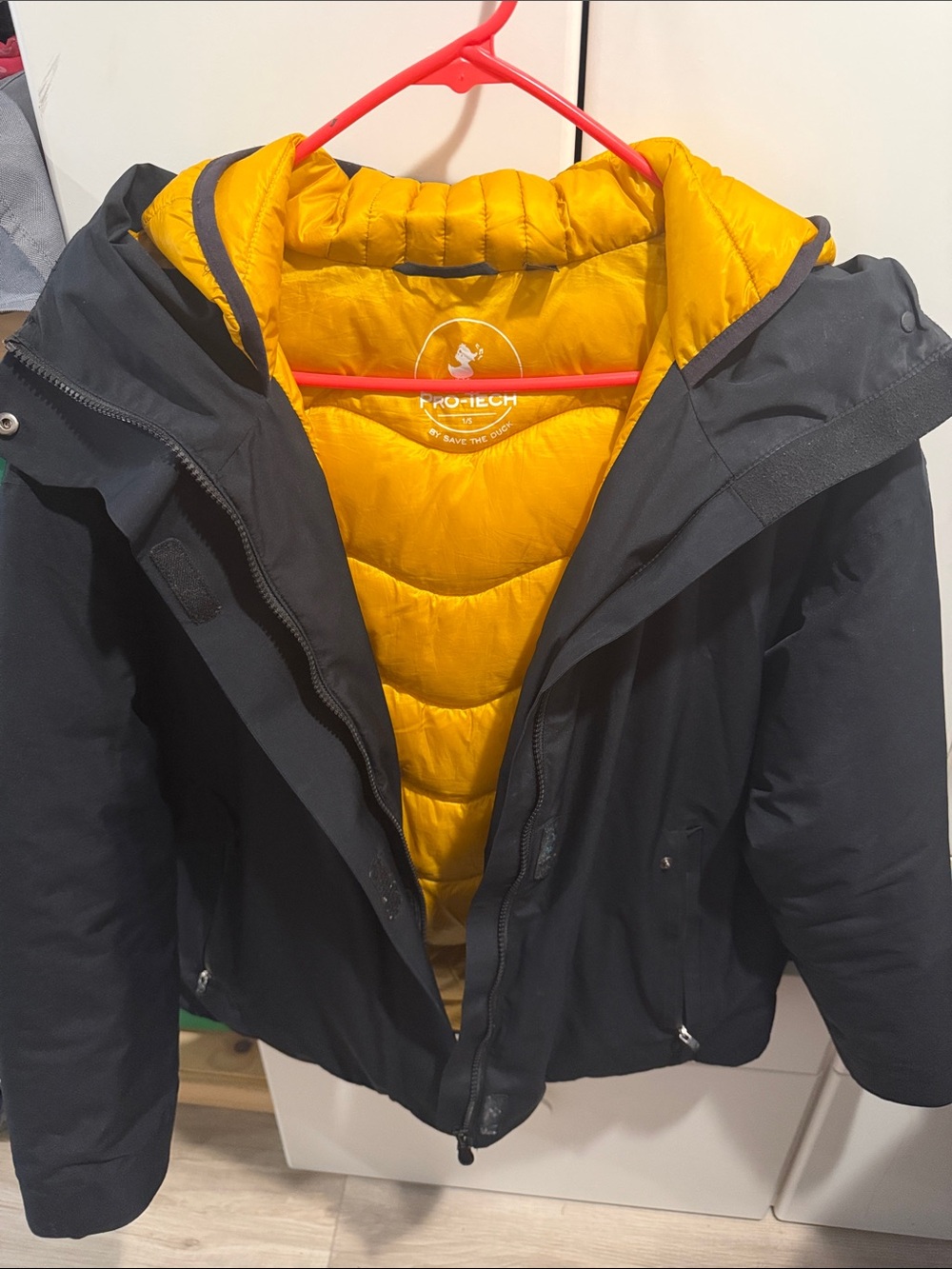 Unisex Black Jacket with Yellow Puffer Lining